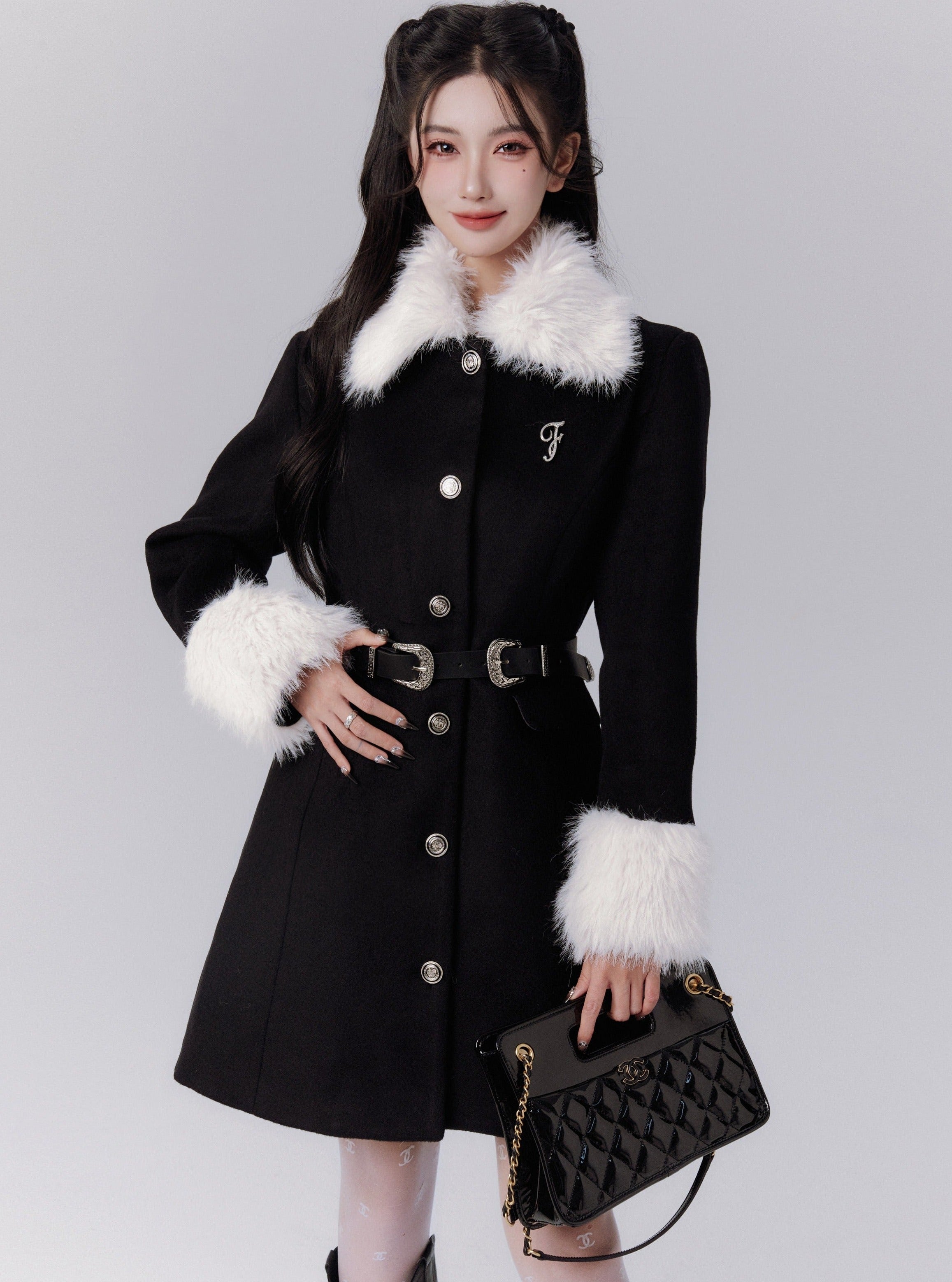 Faux Fur Trim Belted Winter Coat