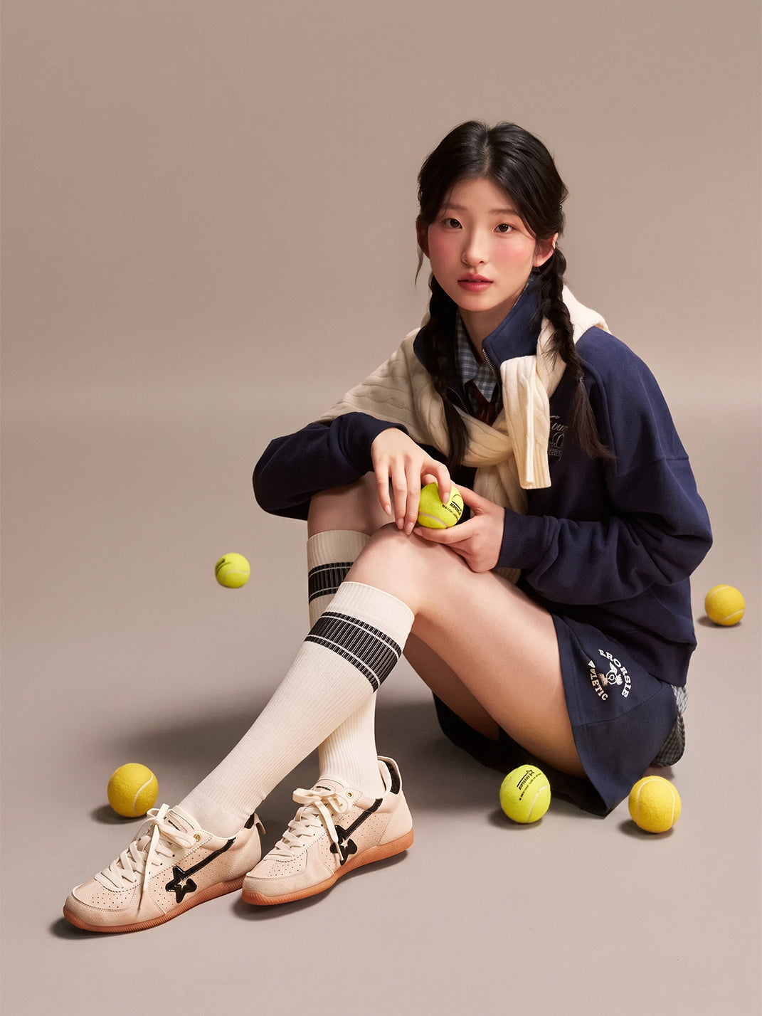 Cream Star-Panel Suede Low-Top Gumsole Sneakers - view 5