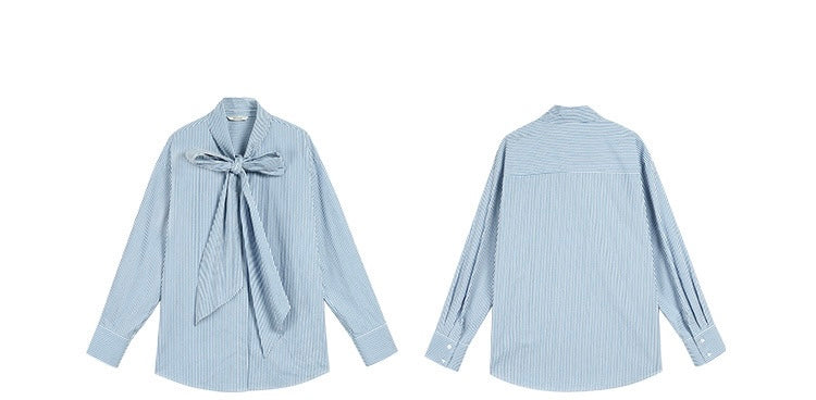 Striped Bow Oversized Cotton Blouse