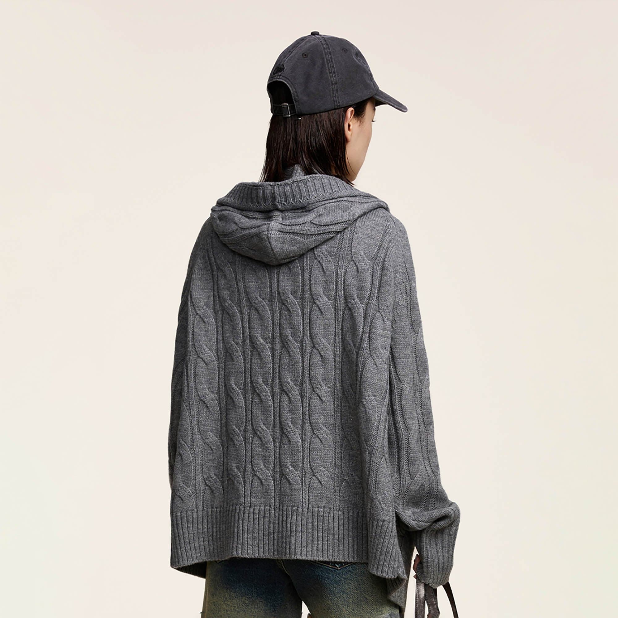 Cable Knit Hooded Cardigan