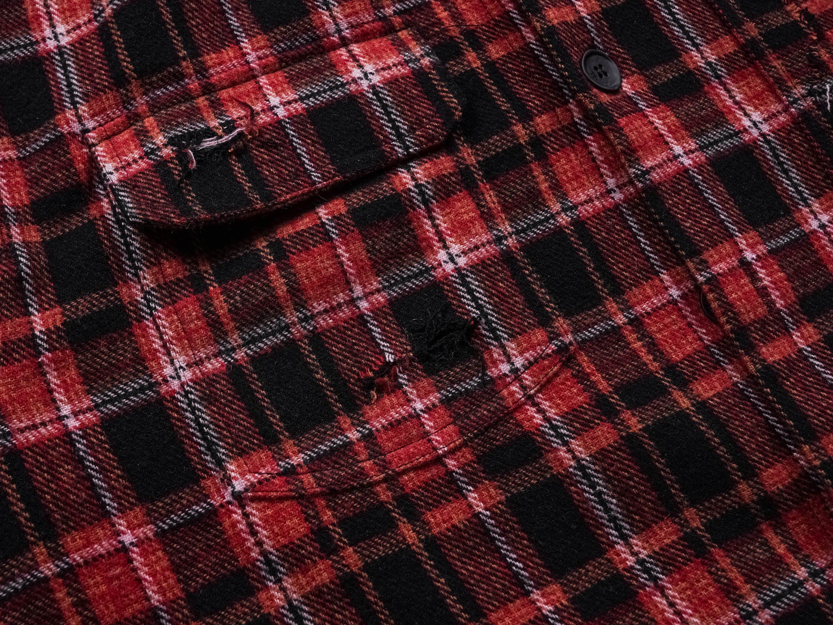 Crimson Distressed Plaid Flannel Shirt