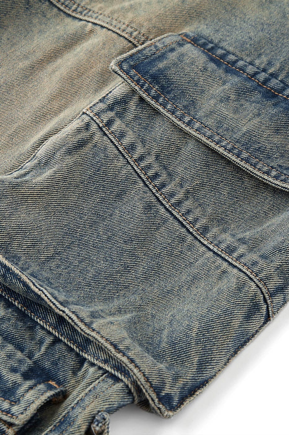 Multi-Pocket Faded Cargo Denim Jeans