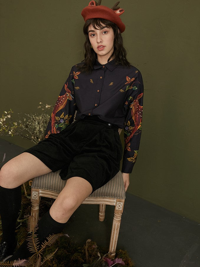 Enchanted Forest Deer Embroidered Blouse - chiclara
