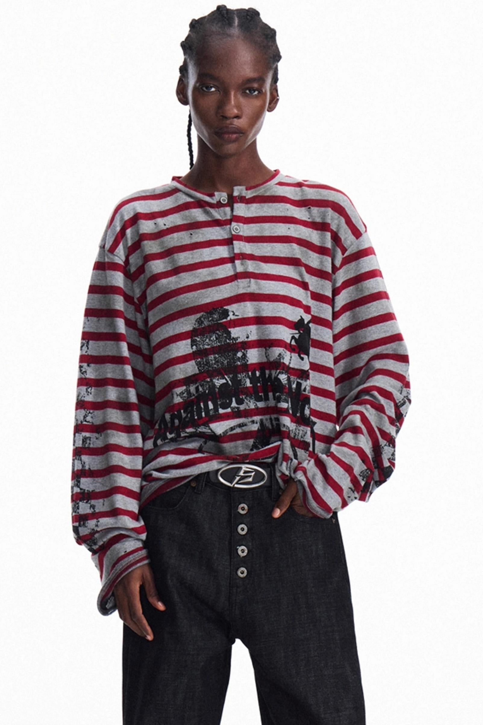 Men's Striped Knit Half Cardigan