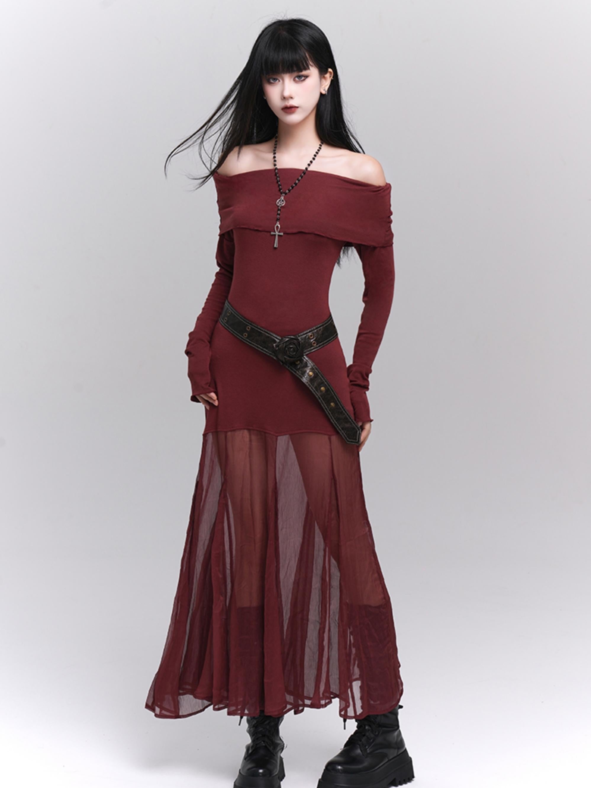 Gothic Romance Off-Shoulder Maxi Dress