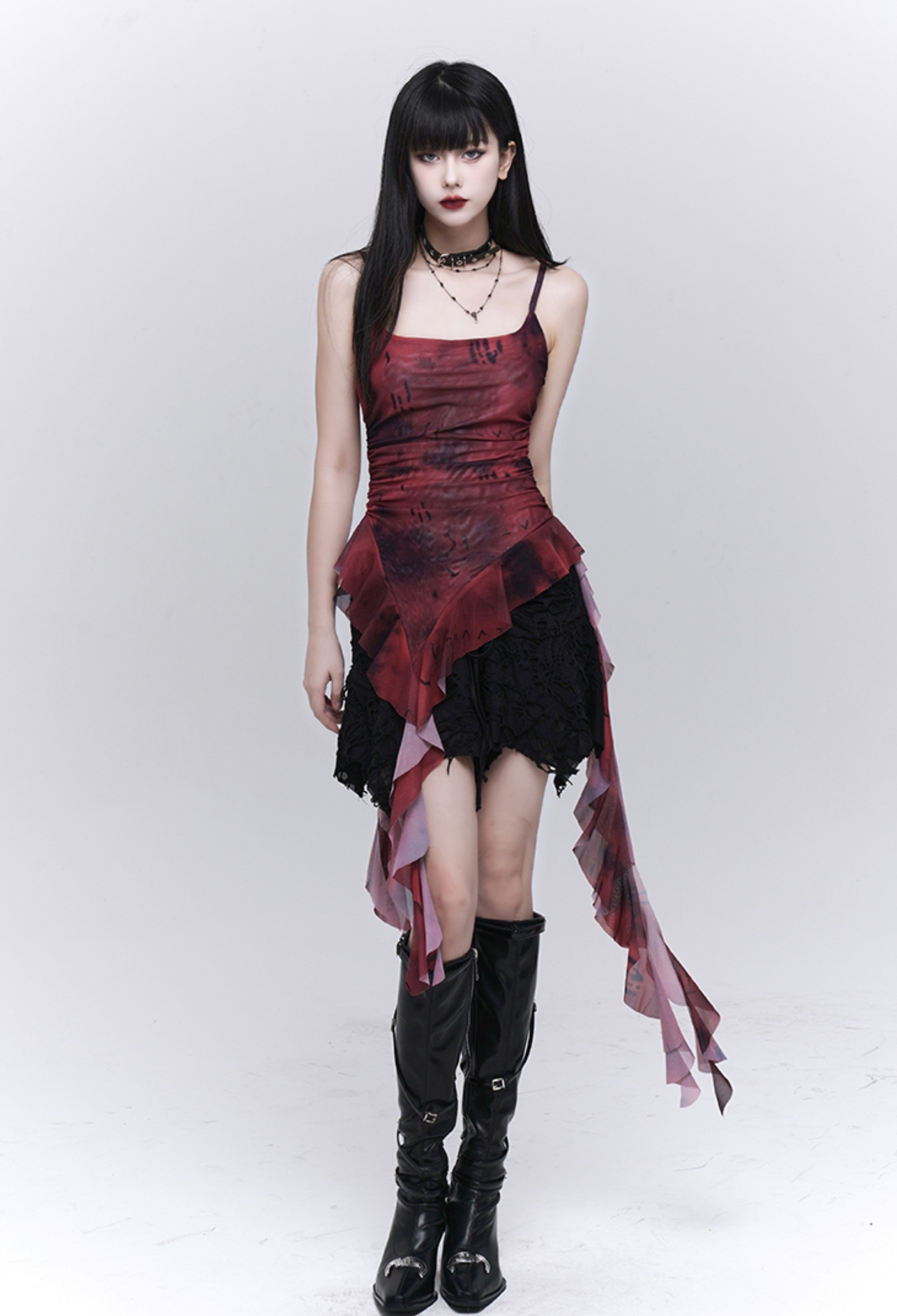 Blood Moon Lace Asymmetric Blouse