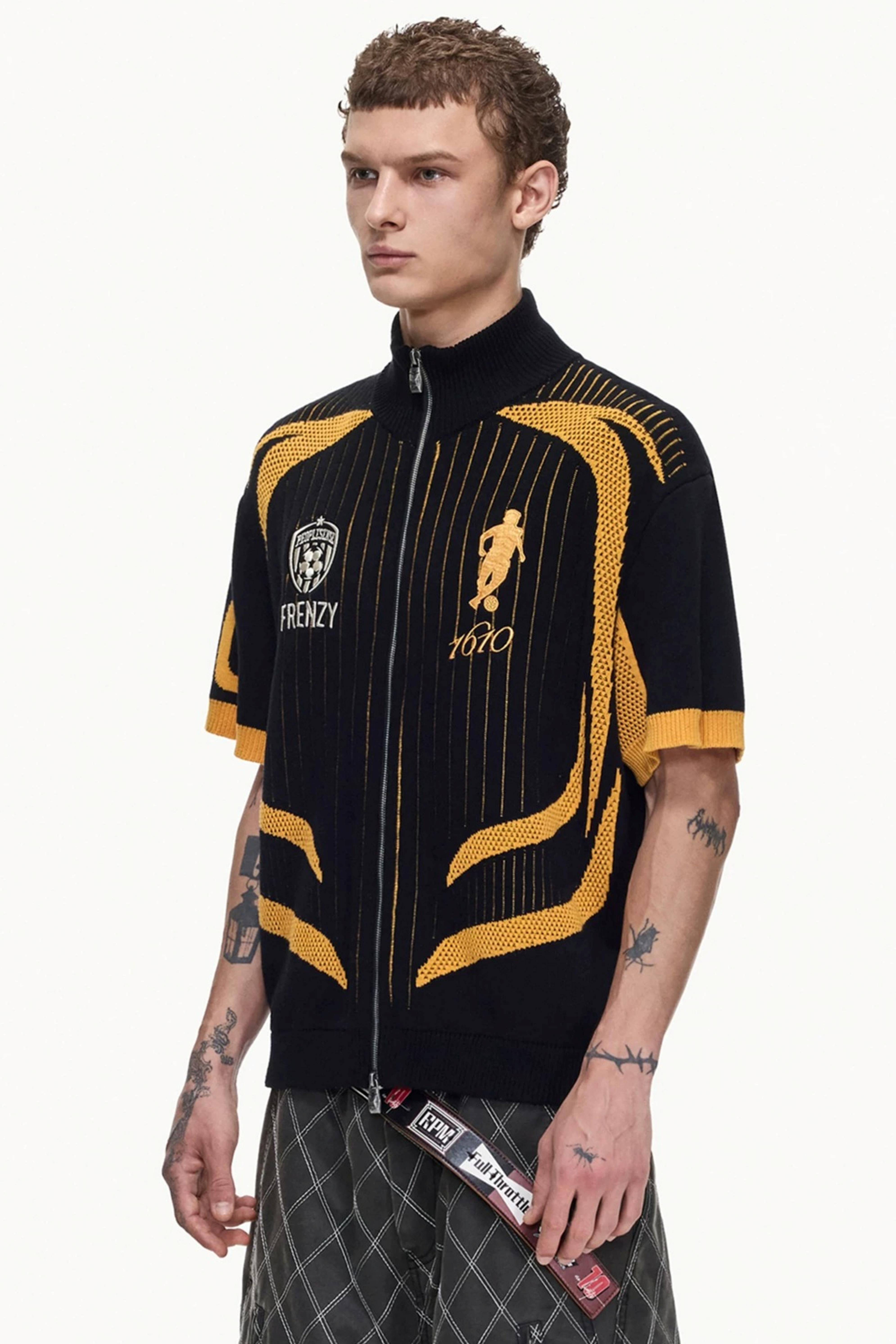 Men's Yellow Black Mesh Knit Polo Shirt