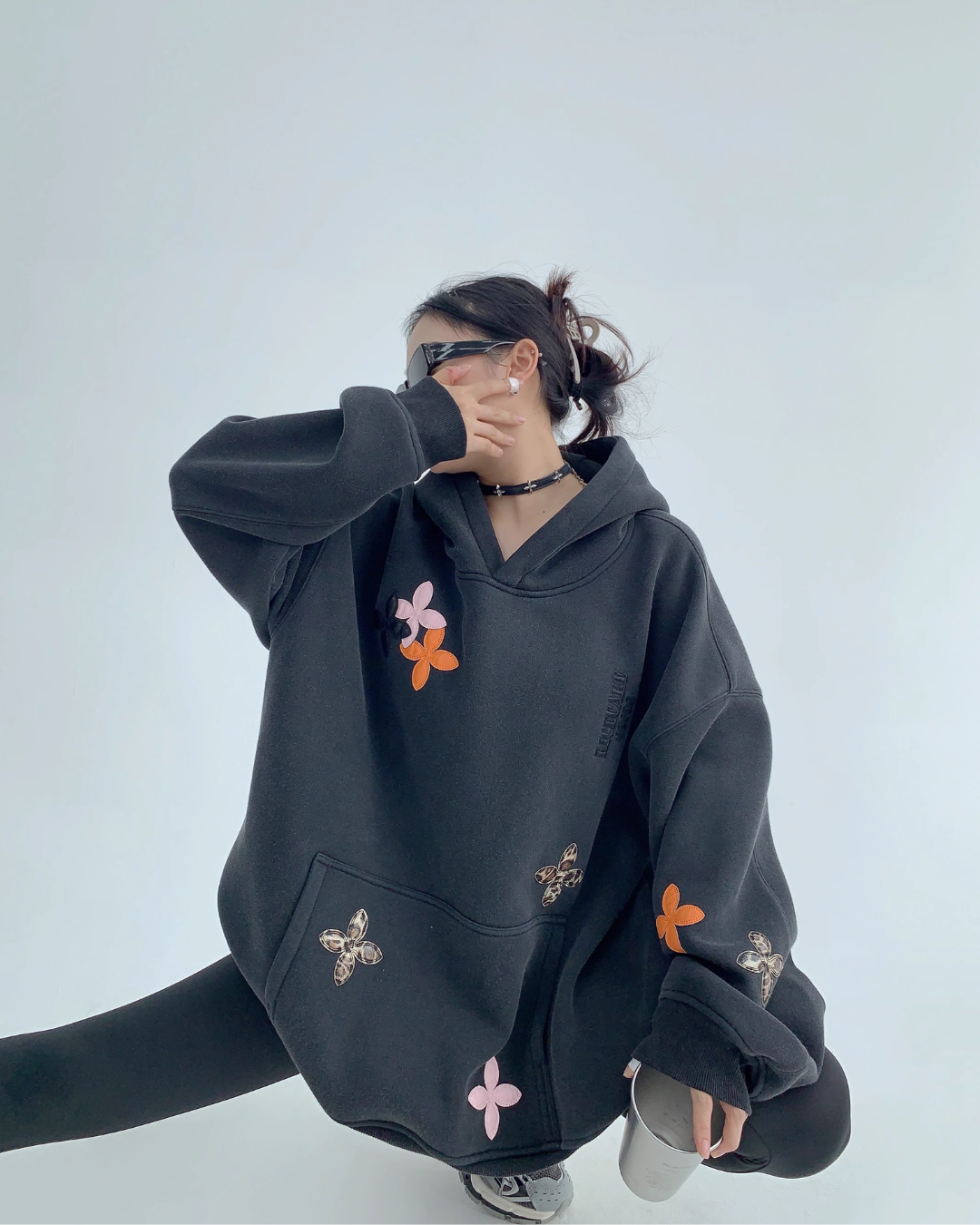 Midnight Bloom Oversized Petal Hoodie