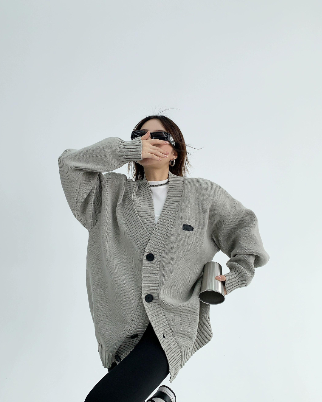 Asymmetrical Ink Studio Oversized Knit Cardigan