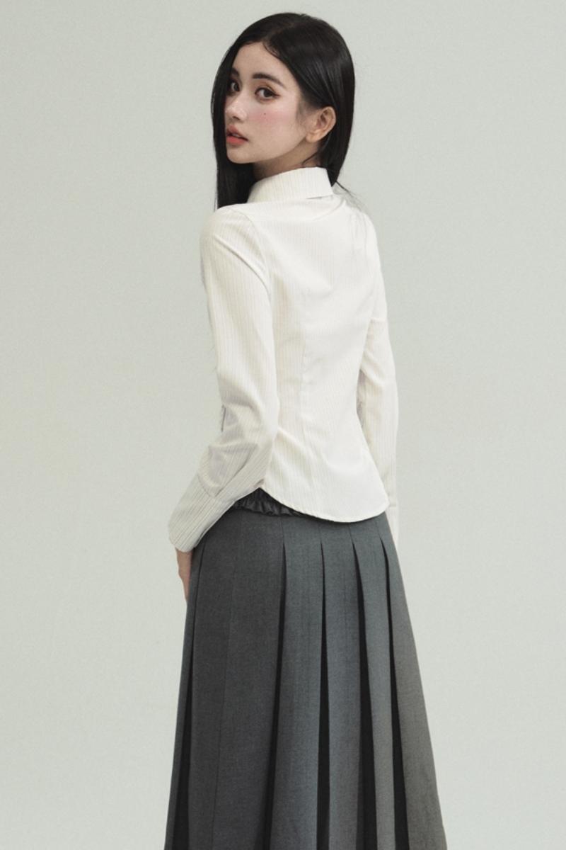 Avant-Garde Asymmetric White Button-Up Shirt with Side Tie Detail