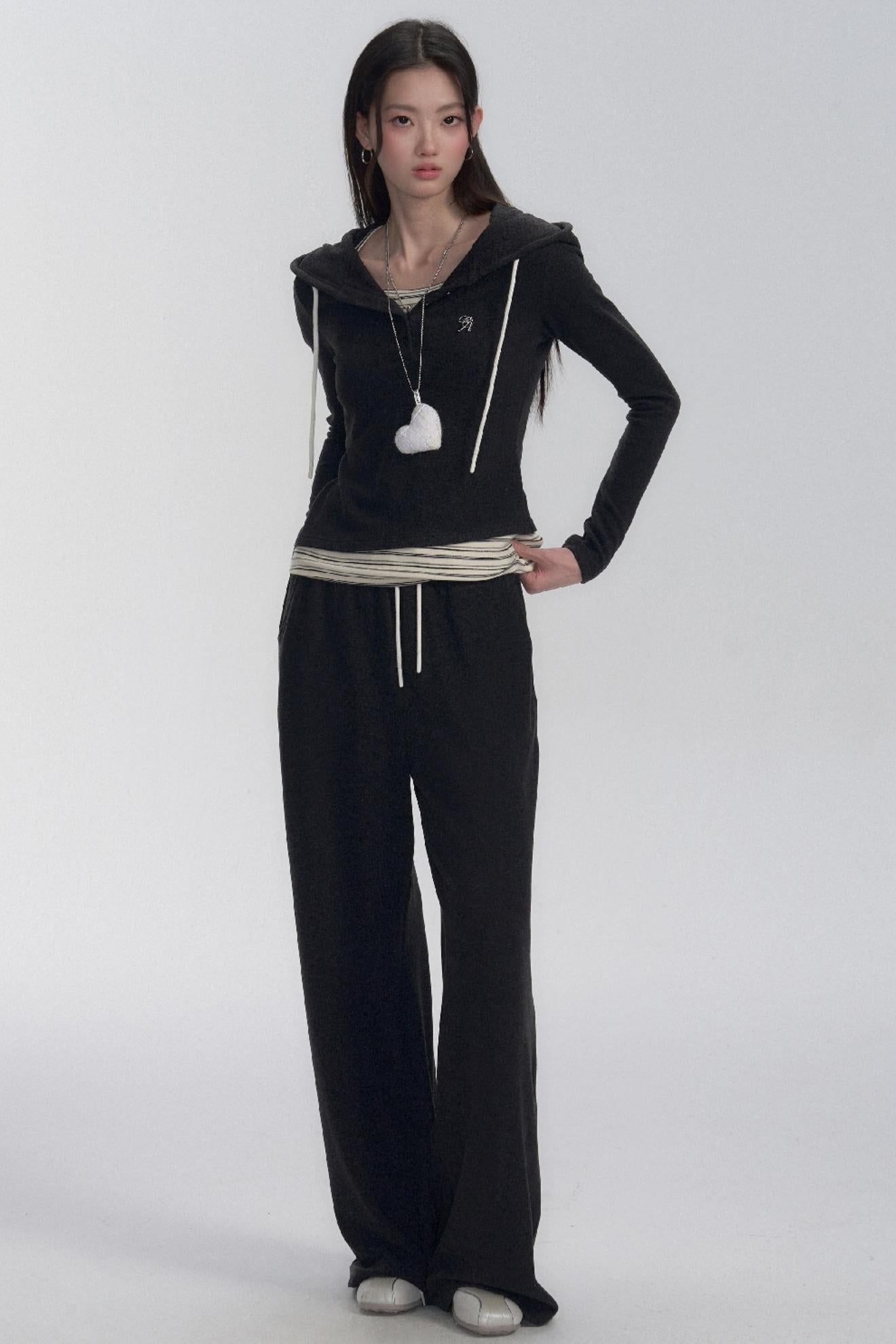 Hooded Long Sleeve Top and Pants Set-Up