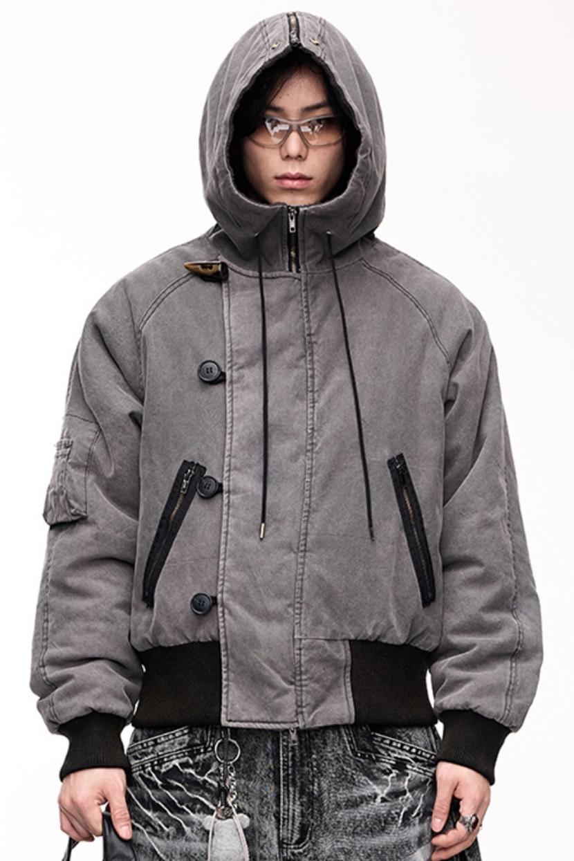 Men's Resin Buckle Hooded Flight Jacket