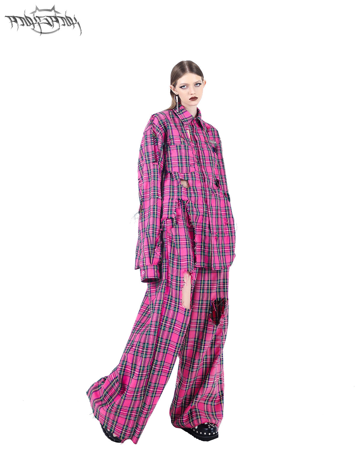 PINKSPINK Punk Plaid Oversized Shirt - Hot Pink