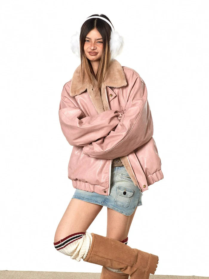 Faux Fur Lined Bomber Oversized Jacket