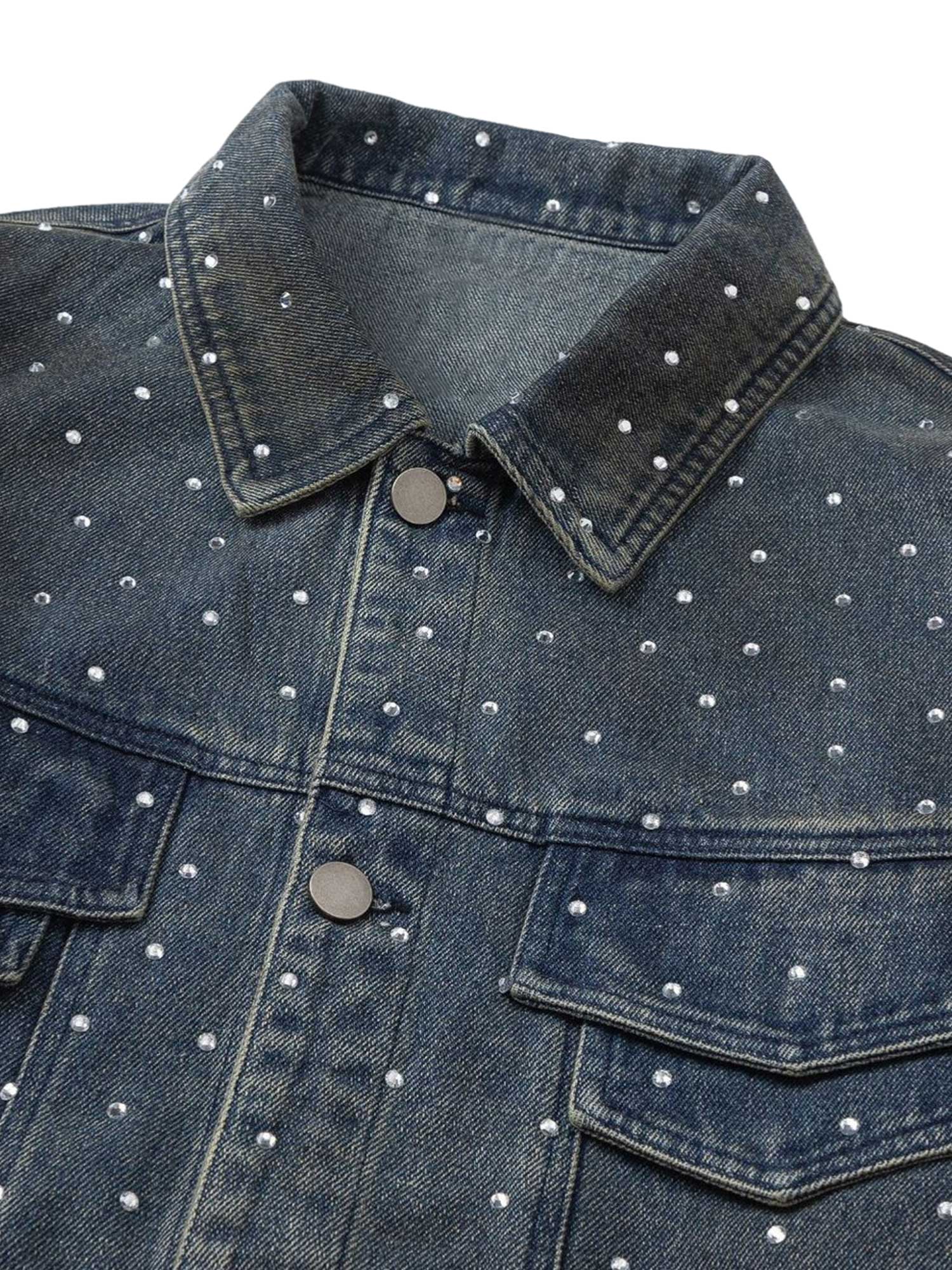 Thesupermade Hip-hop Beaded Washed Denim Jacket - 2264