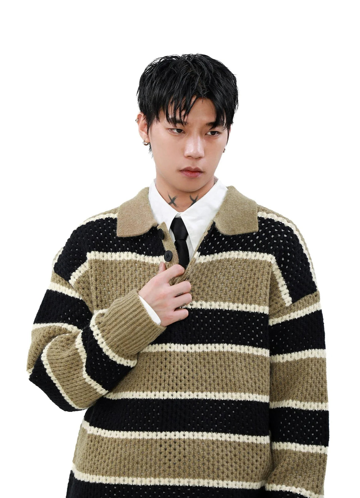 Striped Knit Polo Sweater