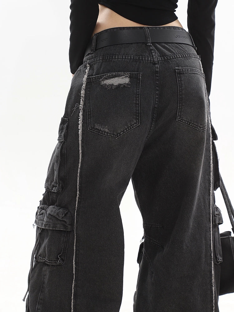 Distressed Multi-Pocket Cargo Jeans