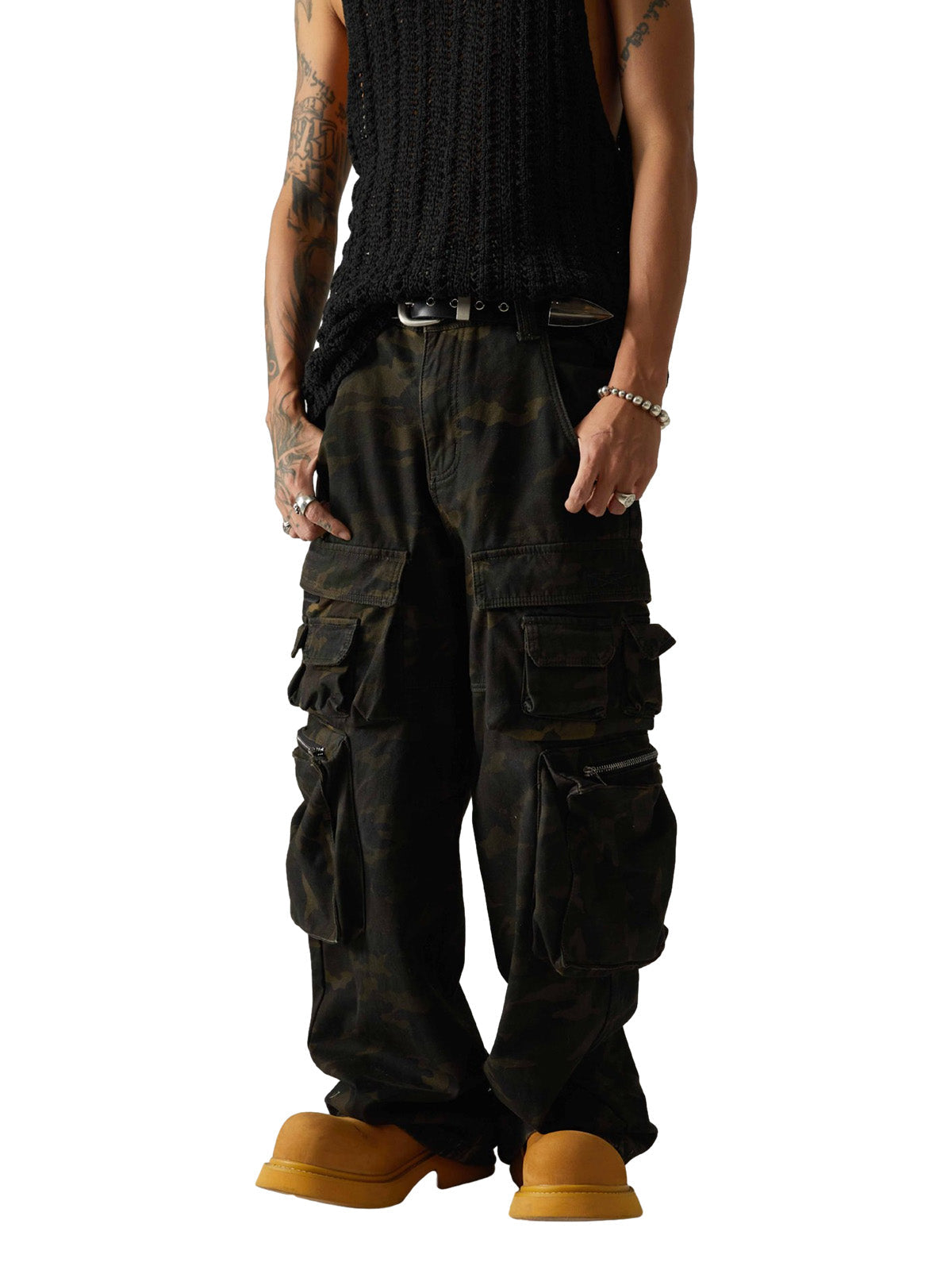 Camo Wide-Leg Cargo Overalls - Streetwear Style