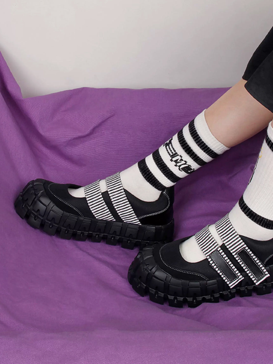 Striped Double-Strap Platform Mary Janes - view 2