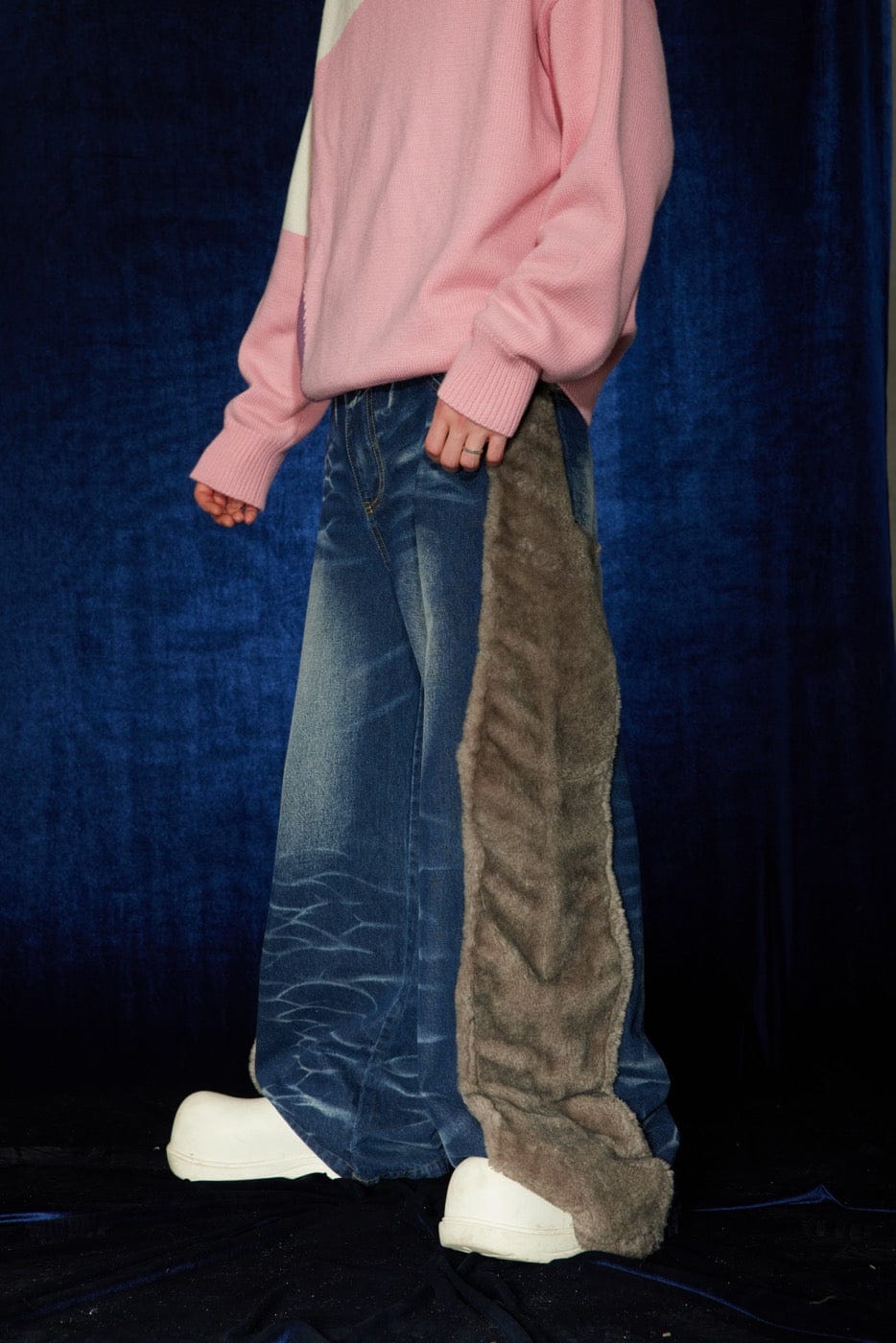 Fur Stripe Wide Leg Jeans