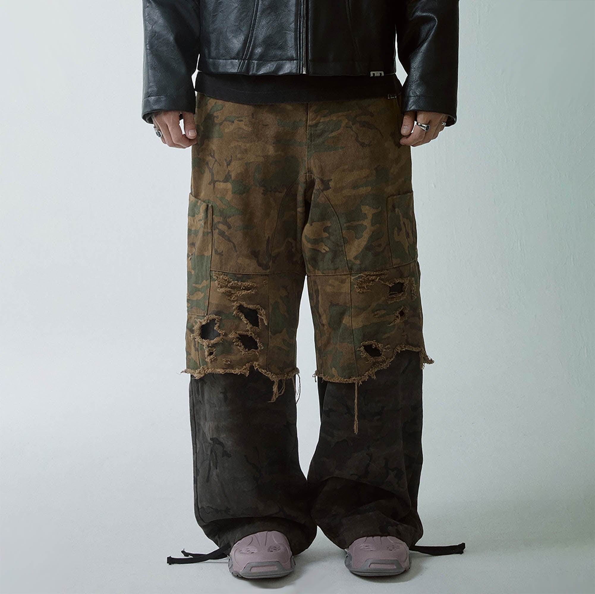 Distressed Camo Panel Pants