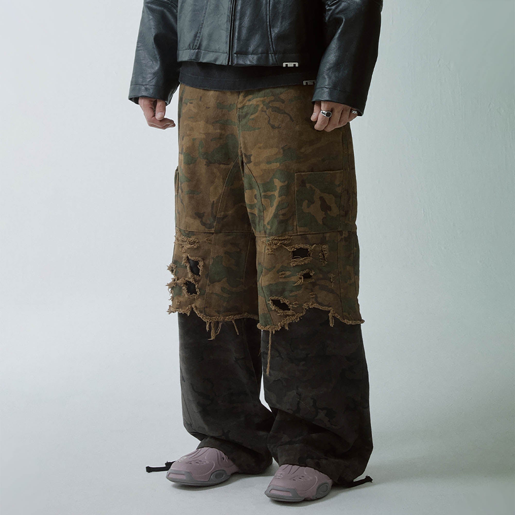 Distressed Camo Panel Pants