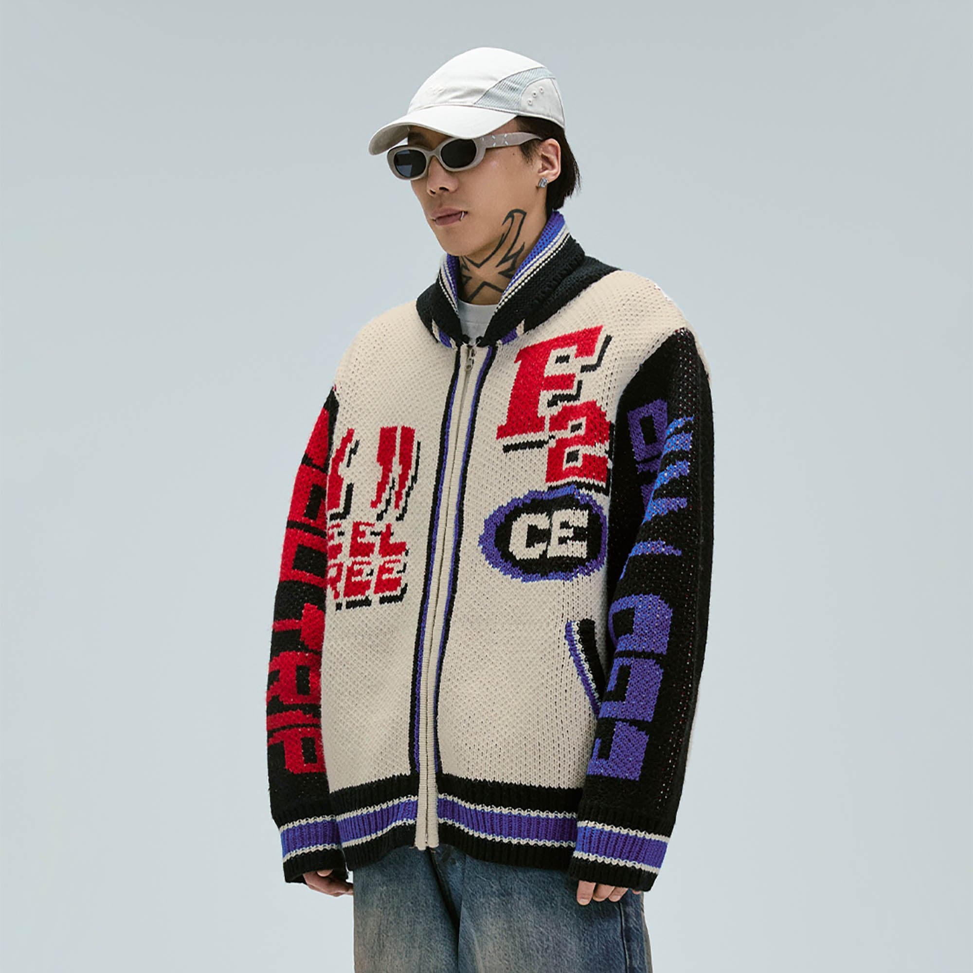 Retro Racing Knit Bomber Jacket