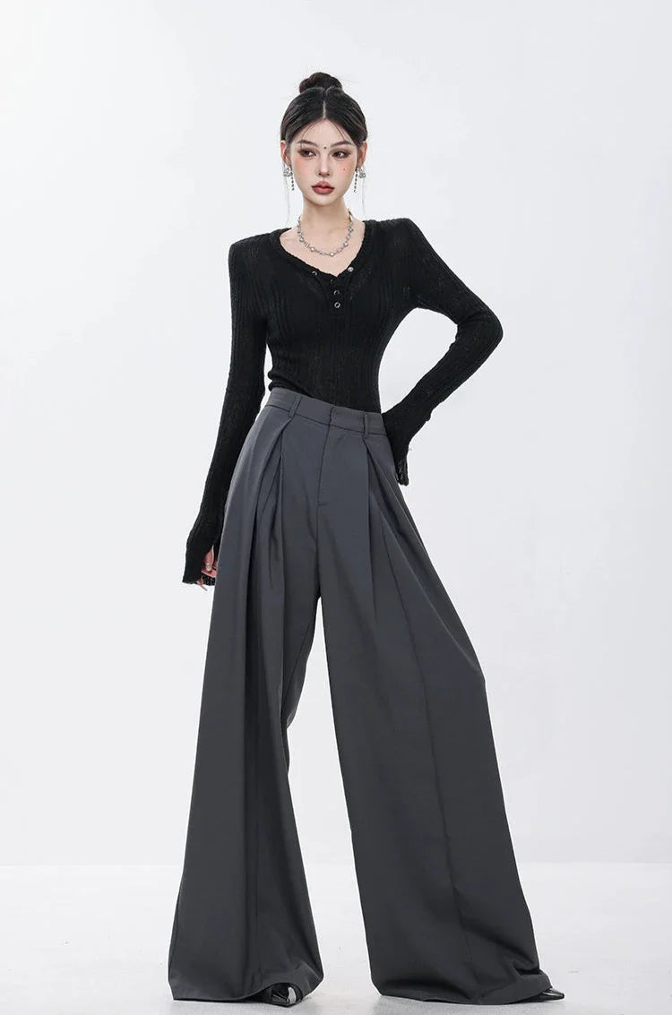 Gray Elegance Wide Leg Pleated Pants