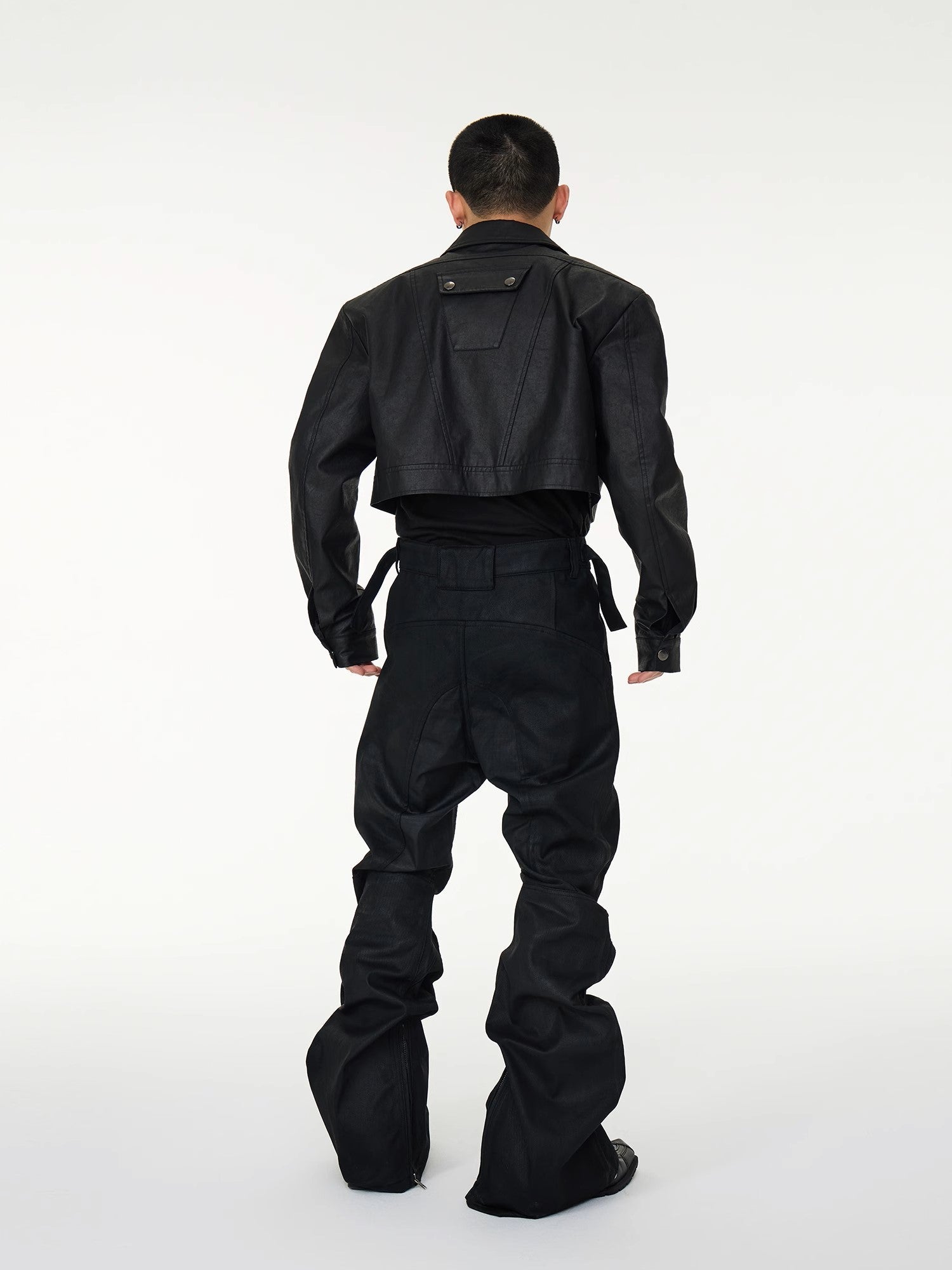 Black Moto-Panel Stacked Cargo Jeans