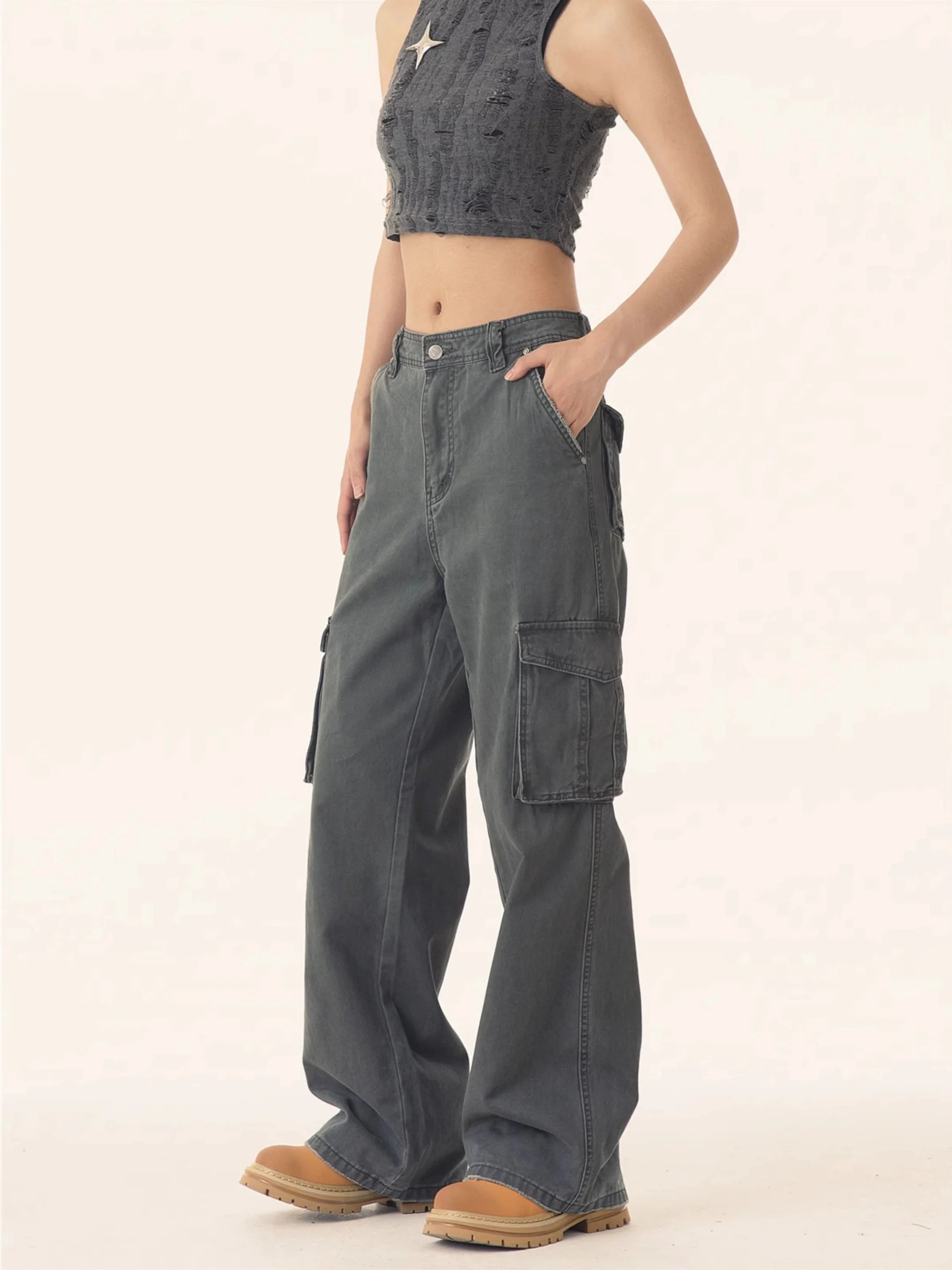 Straight Leg Cargo Pants with Multiple Side Pockets