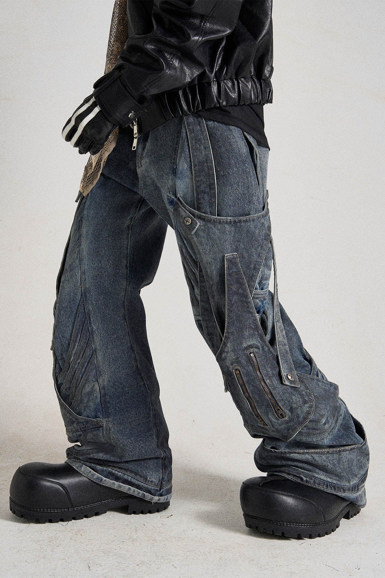 Deconstructed Multi-Strap Cargo Jeans