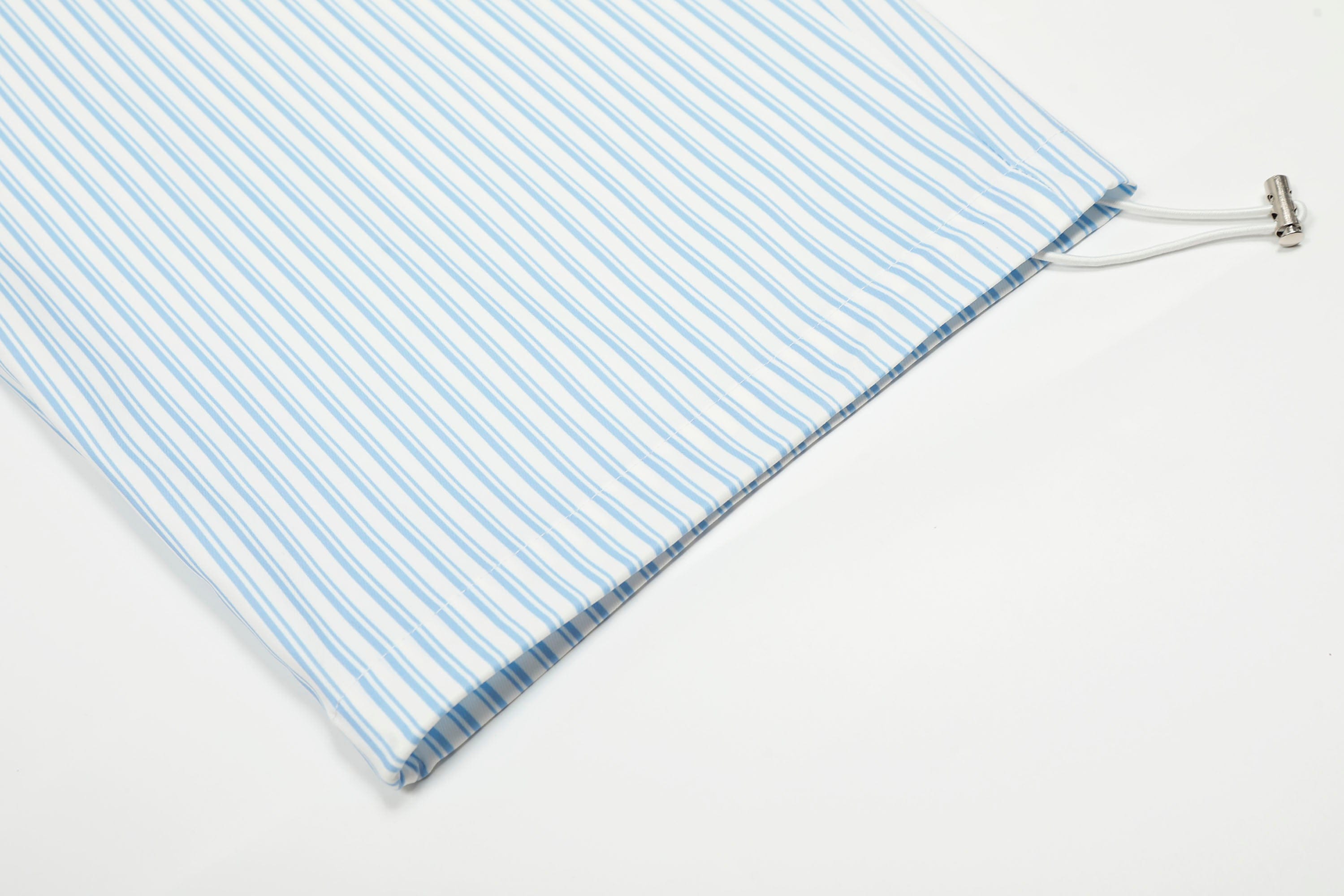 Blue Pinstripe Pants with Red Chain Print