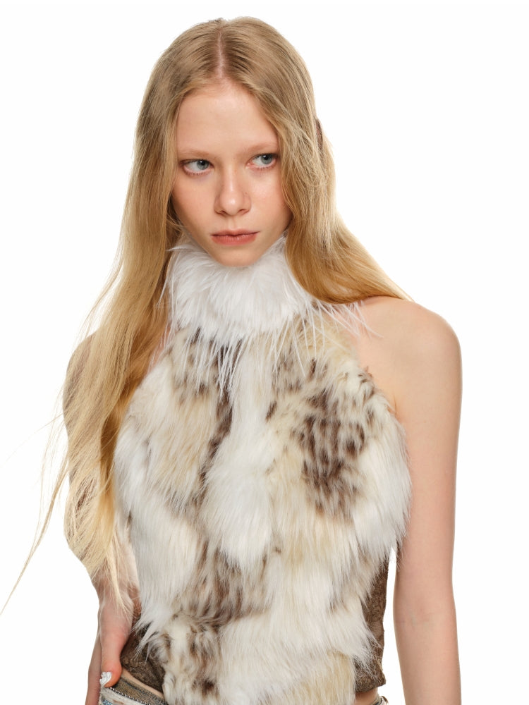 White Faux Fur Halter Top