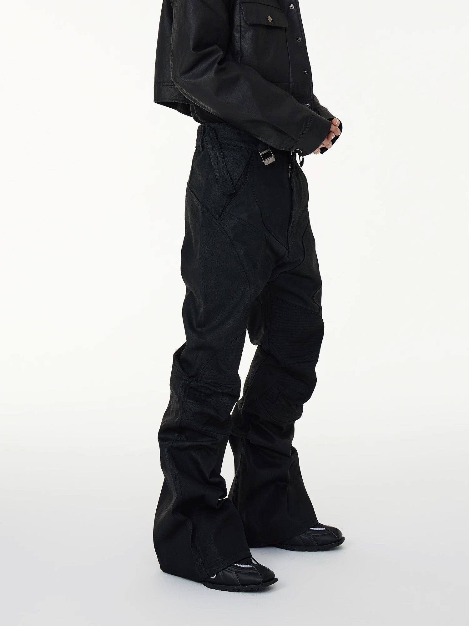 Black Moto-Panel Stacked Cargo Jeans