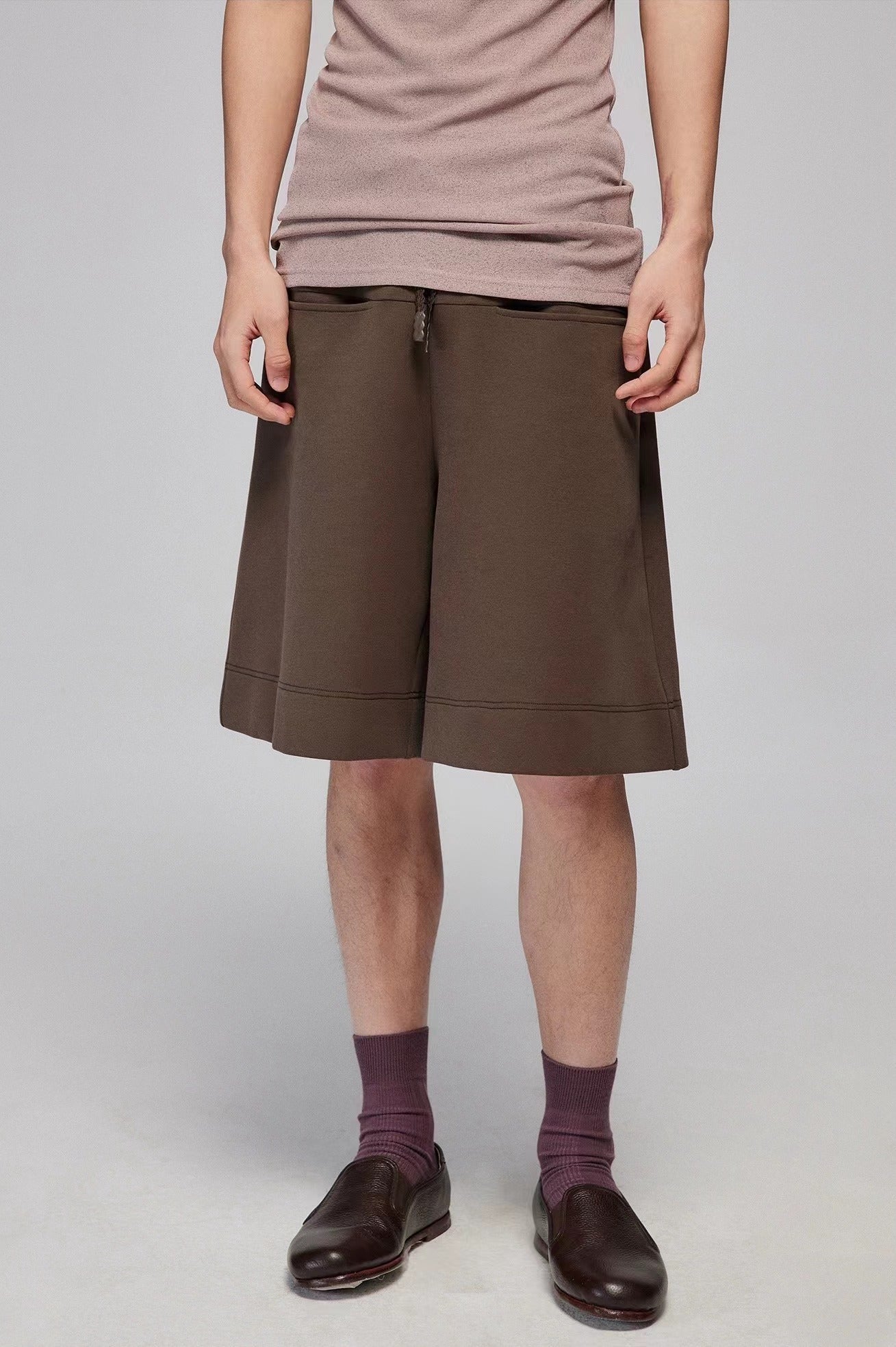 Brown Wide-Leg Cotton Shorts