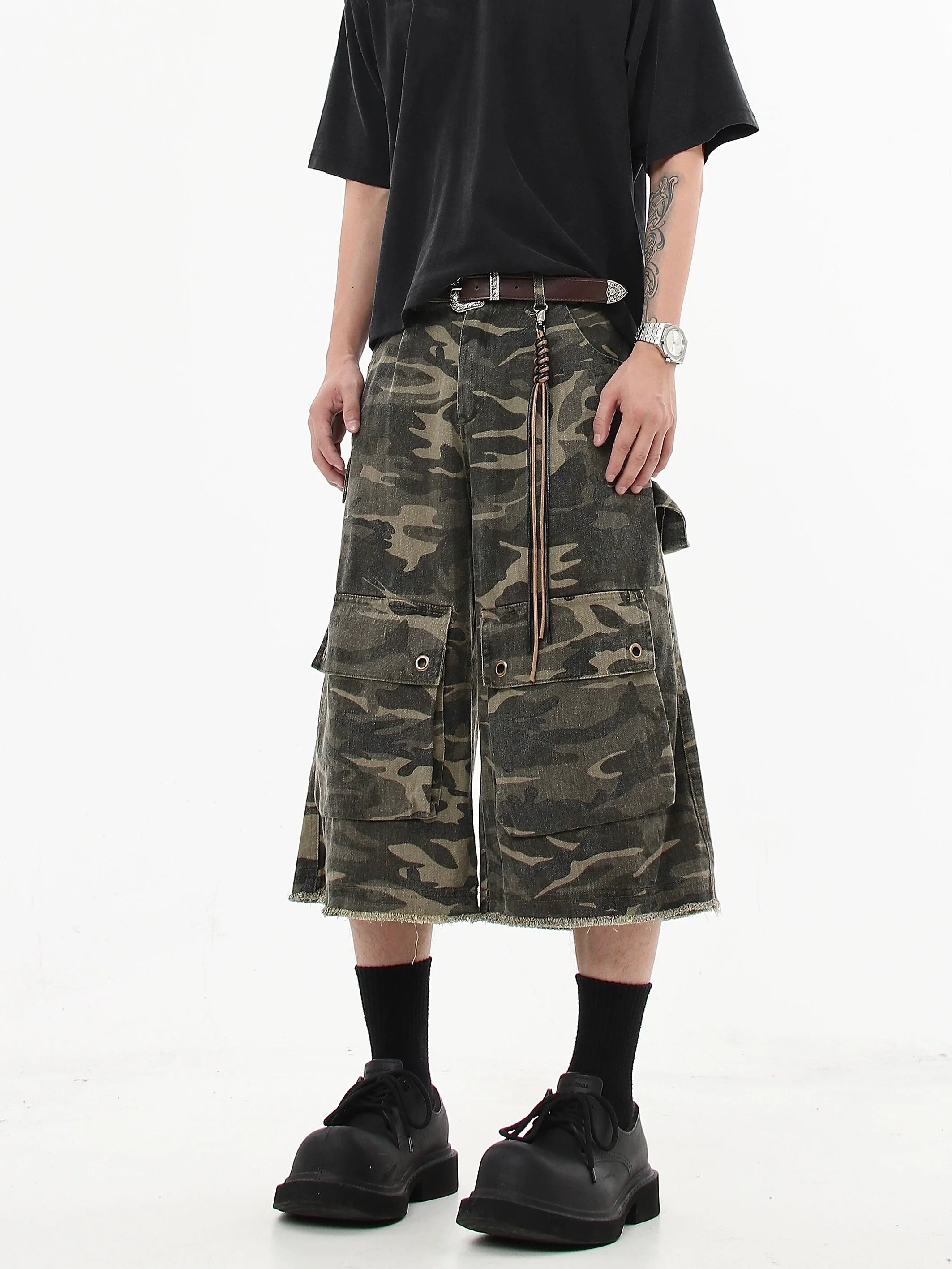 Camo Print Wide Leg Cargo Culottes