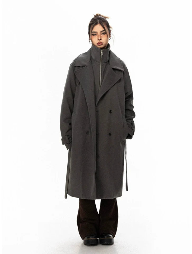 Oversized Belted Double Breasted Trench Coat