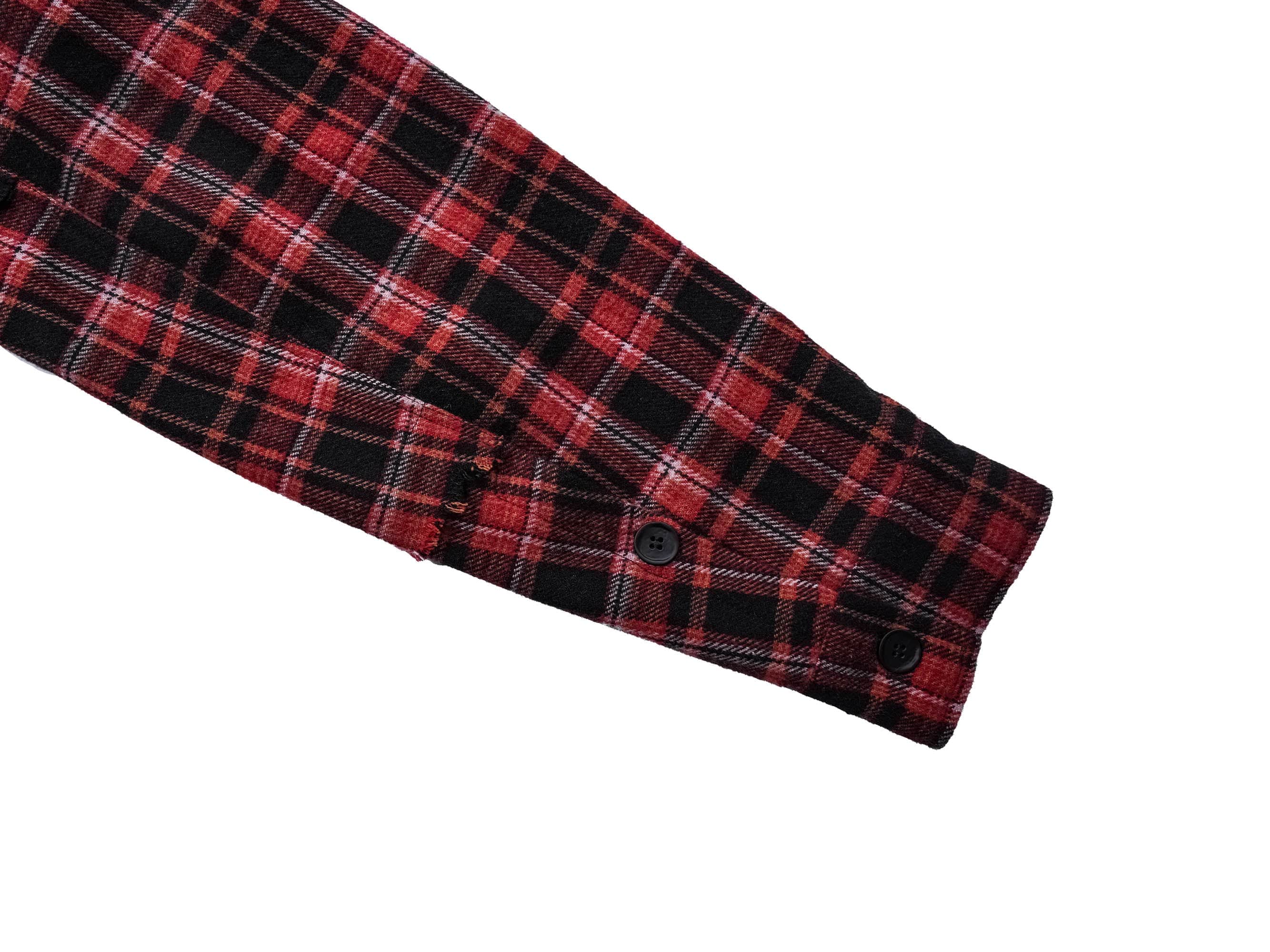 Crimson Distressed Plaid Flannel Shirt