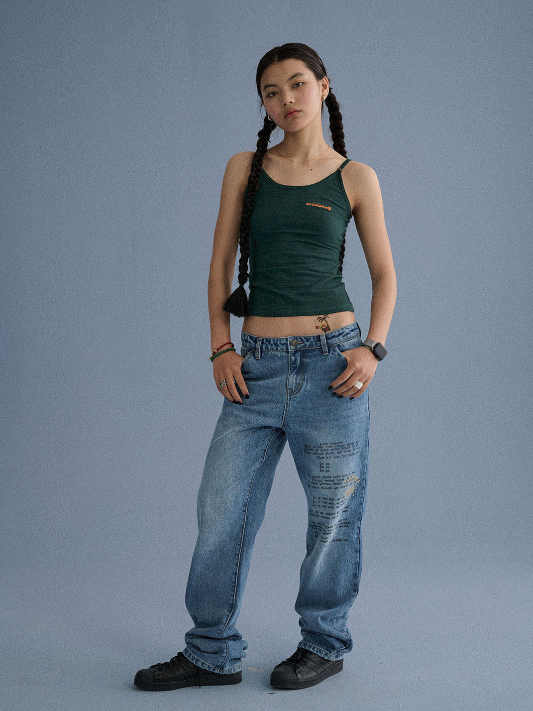 Distressed Letter Print Jeans