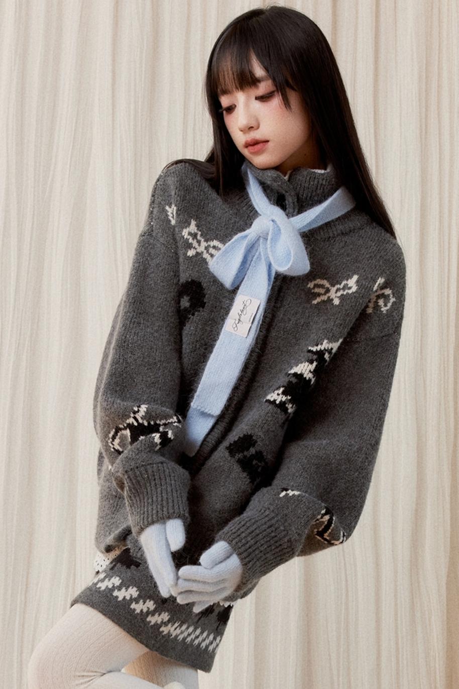 Winter Bow Cardigan Set