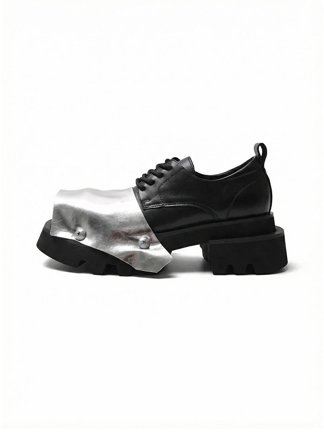 Silver Square-Toe Platform Derby Shoes