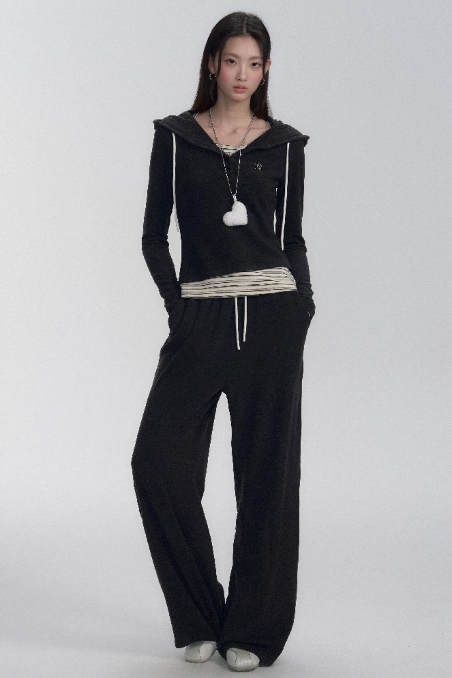 Hooded Long Sleeve Top and Pants Set-Up