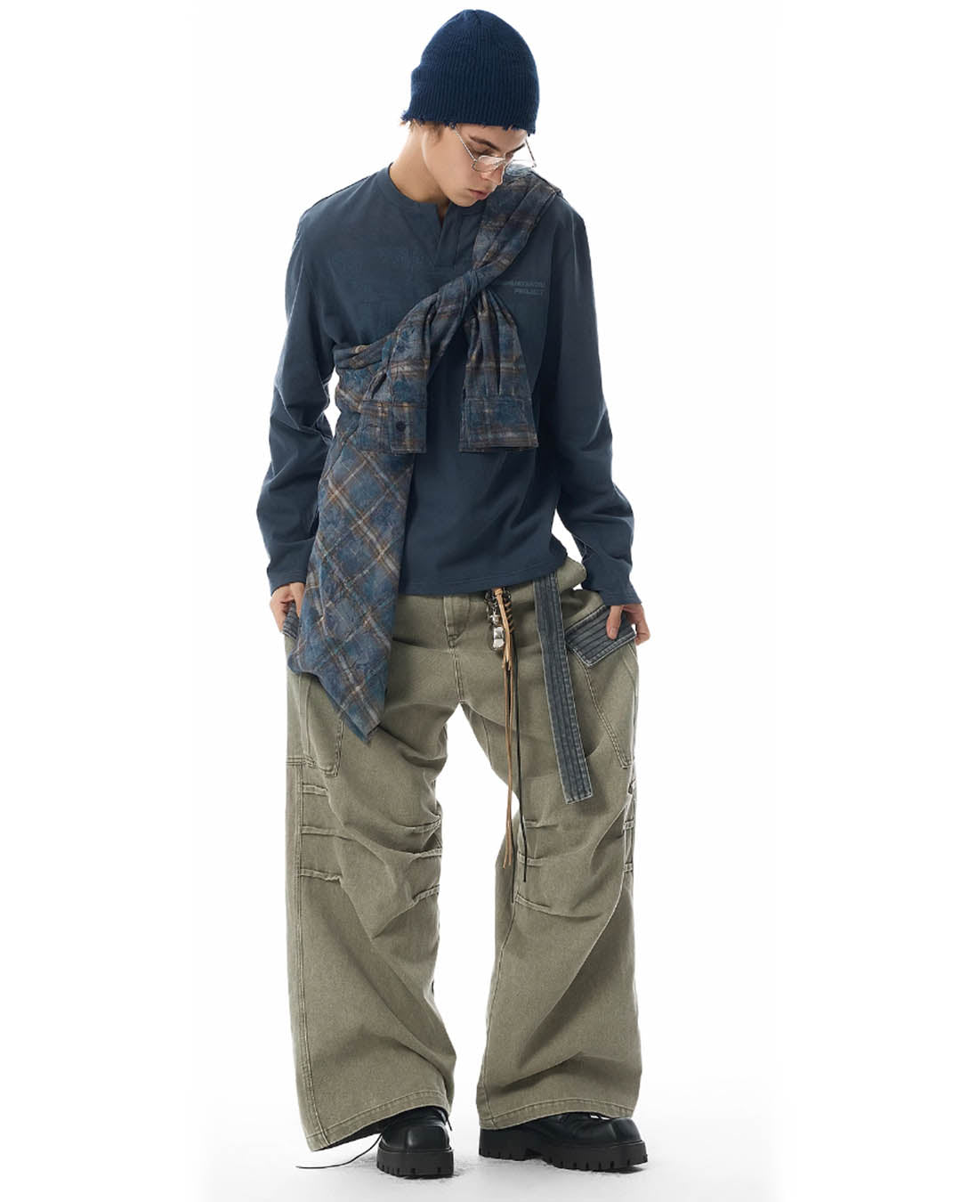 JHYQ Contrast Color Pleated Baggy Cargo Pants | Face 3 Face