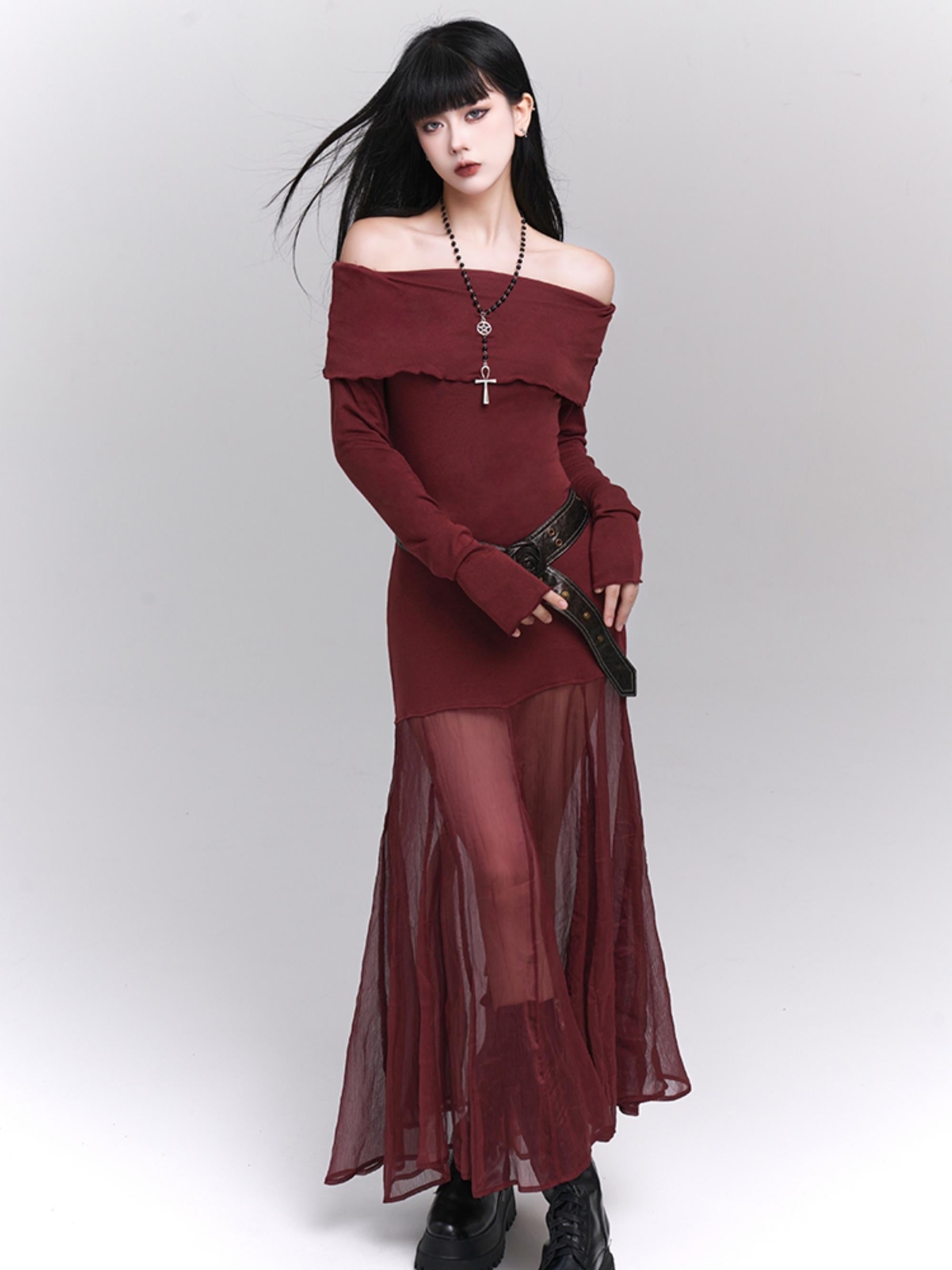 Gothic Romance Off-Shoulder Maxi Dress