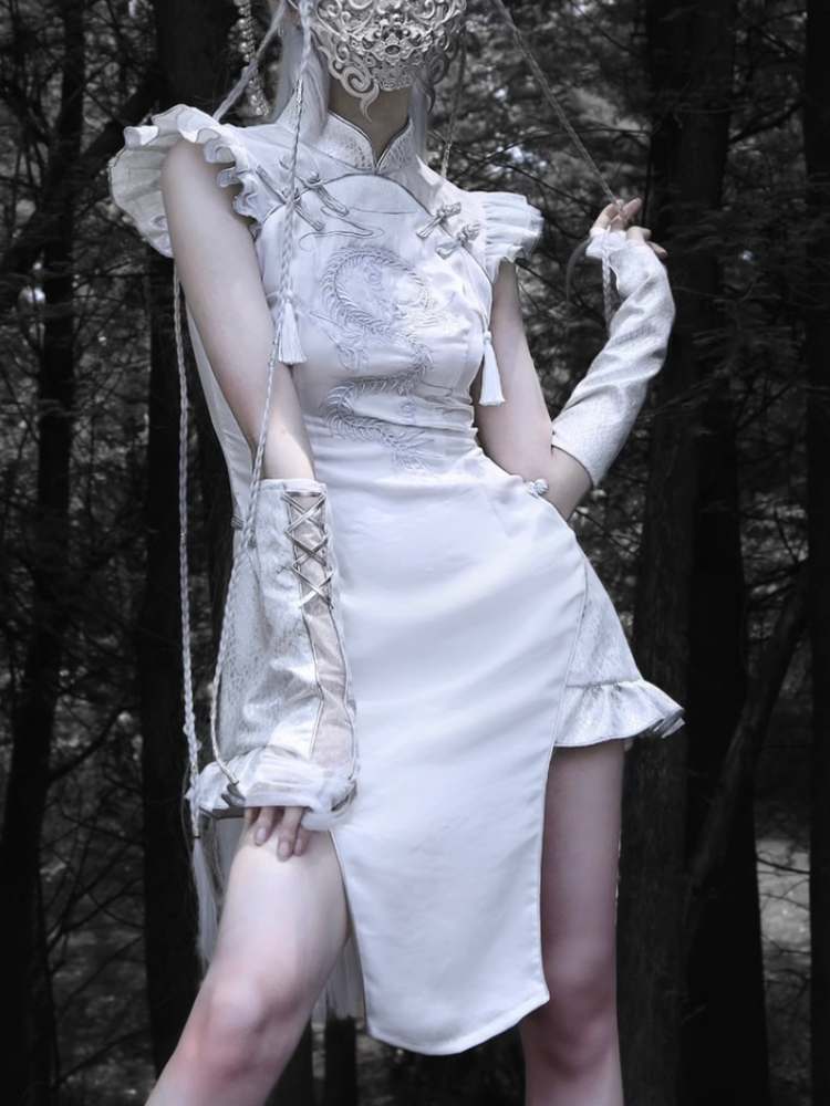 White Dragon Qipao Dress