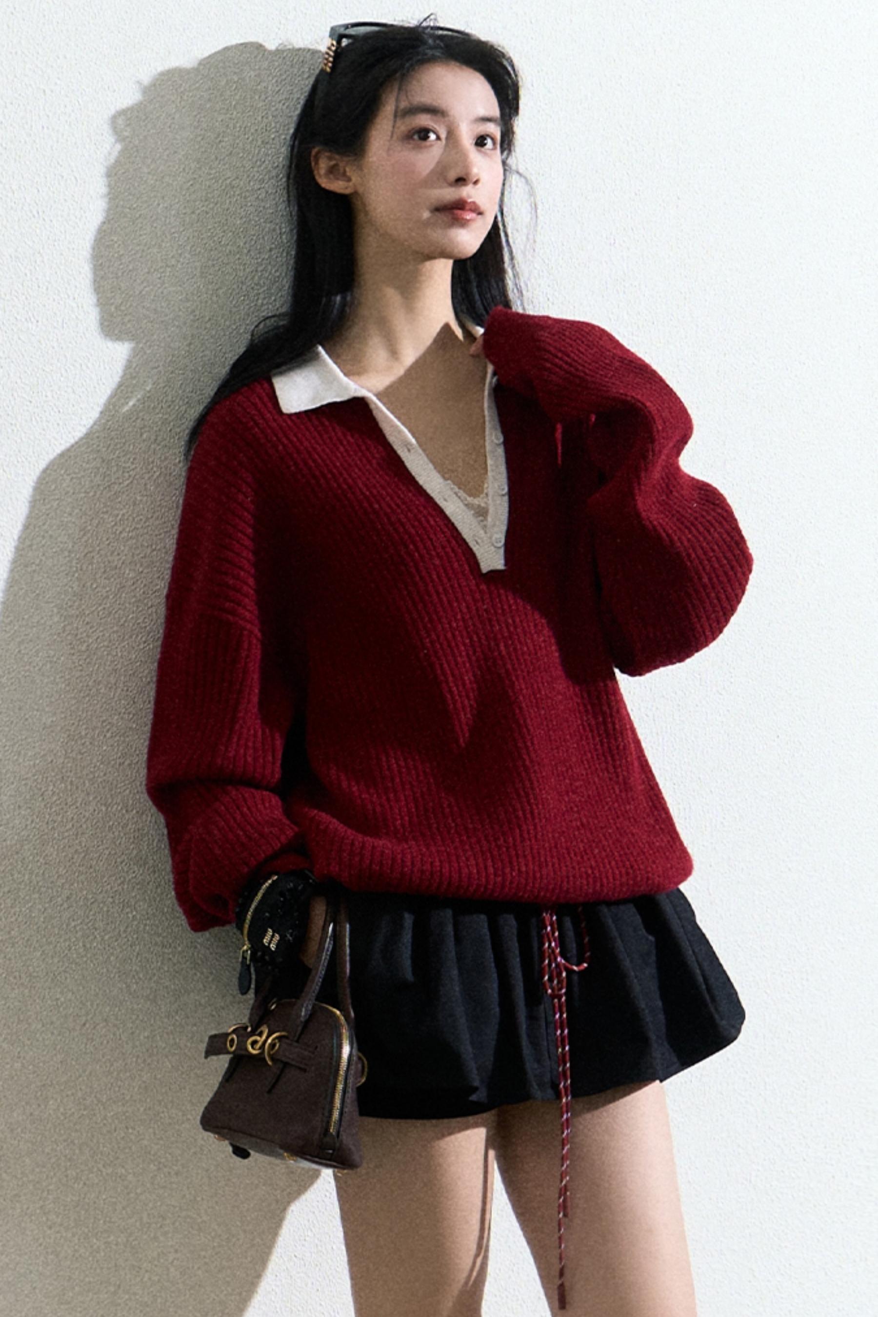 Burgundy Ribbed Sweater