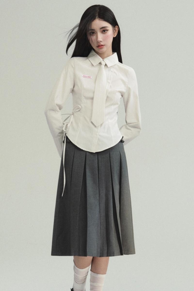 Avant-Garde Asymmetric White Button-Up Shirt with Side Tie Detail