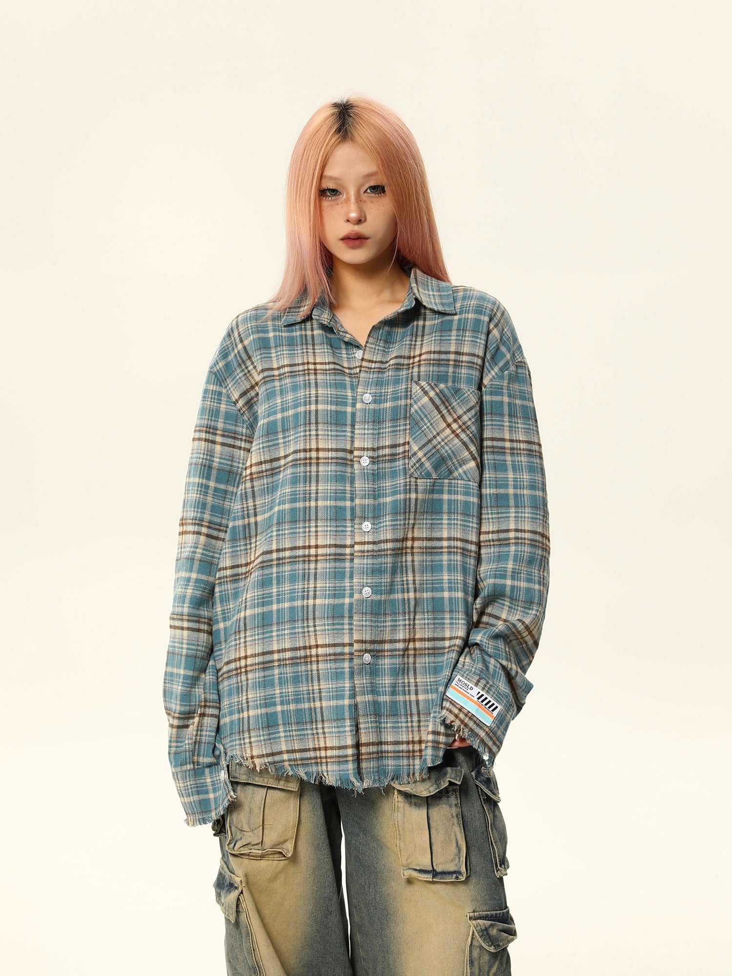 Distressed Plaid Flannel Checked Shirt