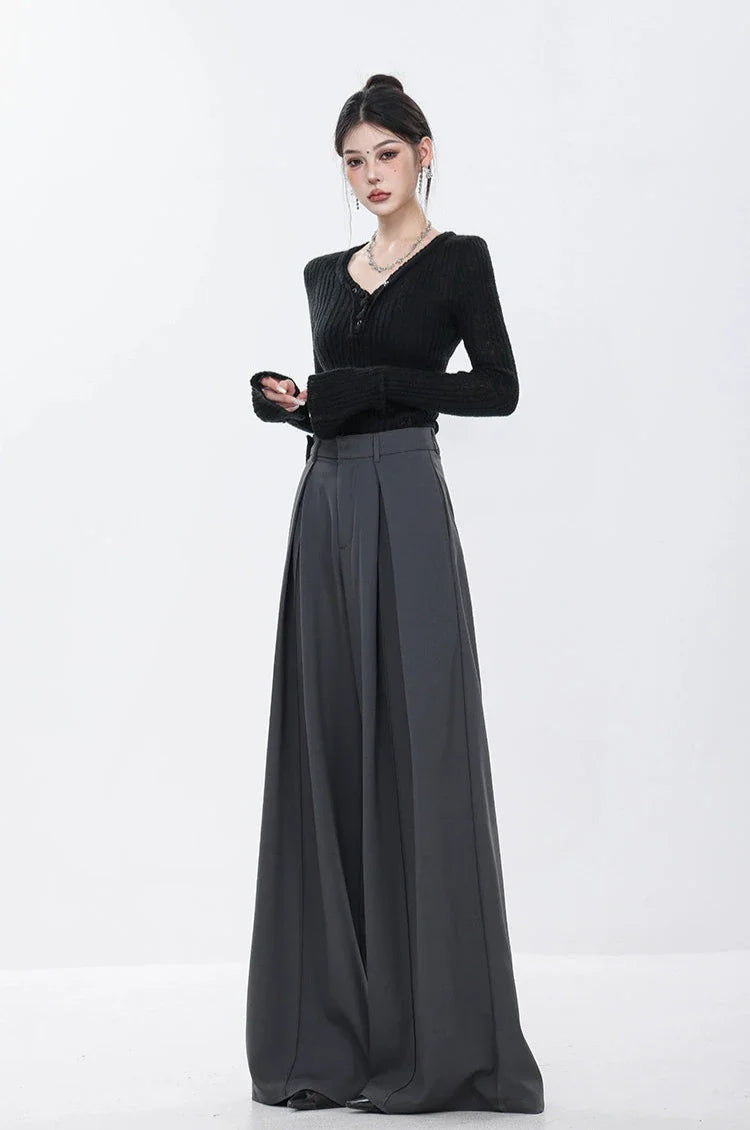 Gray Elegance Wide Leg Pleated Pants