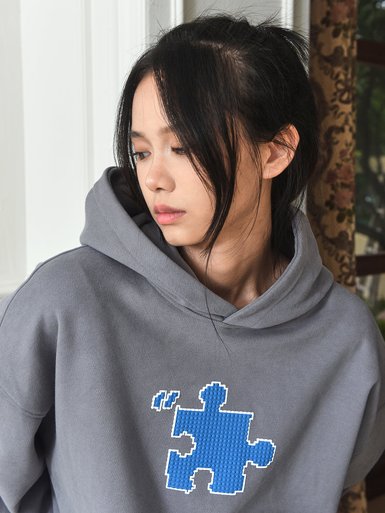 Trendy Block Puzzle Graphic Hoodie - chiclara